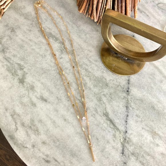 Layered Teardrop and Drop Bar Cubic Zirconia Gold Necklace Set - Picture 4 of 6